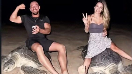 El influencer Vadym Oleynik fue criticado por sentarse sobre una tortuga marina durante la puesta de huevos en Ras al Hadd, una zona protegida de Omán, en Medio Oriente.
