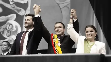 Niels Olsen, Daniel Noboa y María José Pinto, en la posesión presidencial, 24 de mayo del 2025.