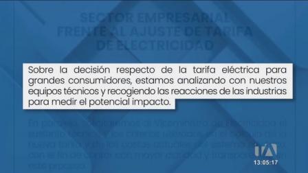 Gremios productivos se pronuncian tras el anuncio del Gobierno de aumentar la tarifa eléctrica a su sector. Buscan dialogar con las autoridades antes de que se aplique la medida.
Vía: Ericka Vera