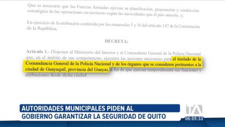 Autoridades municipales hacen un llamado al Gobierno Nacional para garantizar que Quito no quede desprotegida, tras la decisión de trasladar la Comandancia de Policía a Guayaquil.

Un reportaje de Stephany Paz
