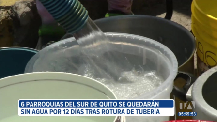 El Municipio informó que seis parroquias del sur de Quito no tendrán agua potable por al menos 12 días. La rotura de una tubería en el sector de La Mica provocó que se declare a estas zonas en emergencia.
Un reportaje de Brigette Mancheno