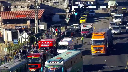Congrestión vehicula en el sector de Tambillo por emergencia vial este 15 de julio del 2025