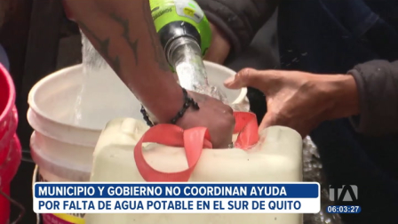 El Municipio de Quito y el Gobierno Nacional no logran coordinar la ayuda para las parroquias del sur de Quito afectadas por la falta de agua. Desde el Cabildo aseguran que no tienen conocimiento de las acciones anunciadas por el Gobierno para apoyar en la emergencia.
Un reportaje de Stephany Paz
