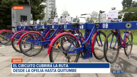 250 bicicletas y 25 estaciones es lo que plantea contratar la Secretaría de Movilidad para implementar el sistema de bicicleta pública en Quito. El circuito sería desde la Ofelia en el norte hasta Quitumbe en el sur de la capital.

Un reportaje de Stephany Paz