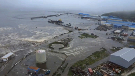 Un área inundada en Severo-Kurilsk, región de Sajalín, en Rusia, el 30 de julio de 2025, después del terremoto de magnitud 8,8