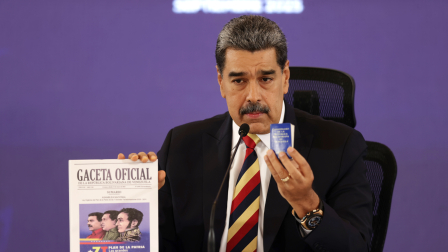 Nicolás Maduro denunció el despliegue de barcos militares de Estados Unidos, este lunes 1 de septiembre del 2025, durante una rueda de prensa en Caracas, Venezuela