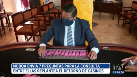 El Ejecutivo replantea la pregunta sobre el retorno de los casinos y salas de juego, esta vez sin mencionar impuestos para la actividad. Especialistas analizan la propuesta, mientras la ciudadanía mantiene opiniones divididas.

Un reportaje de Carlos Sacoto