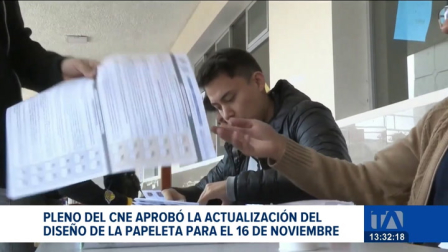 El Consejo Nacional Electoral aprobó la actualización del diseño de la papeleta para la consulta popular y referéndum del próximo 16 de noviembre. Las cuatro preguntas se imprimirán en una hoja tamaño A3 y se modificarán dos fechas del calendario electoral.

Un reportaje de María Fernanda Utreras