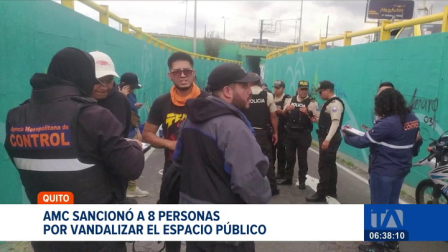 Ocho personas fueron sancionadas por vandalizar el espacio público en Quito. La Agencia Metropolitana de Control exhorta a la ciudadanía a denunciar estos actos a través del ECU 911, por afectar la imagen de la ciudad.

Un reportaje de Nathalie Jiménez