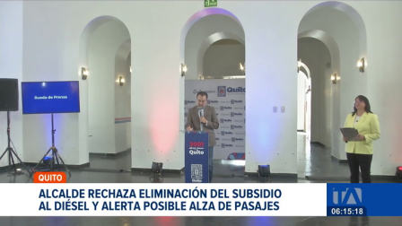 El alcalde de Quito, Pabel Muñoz, rechaza la eliminación del subsidio al diésel y advierte que el costo de los pasajes en la capital podría aumentar. La Secretaría de Movilidad mantiene reuniones con los gremios de transportistas que operan en la ciudad.

Un reportaje de Brigette Mancheno