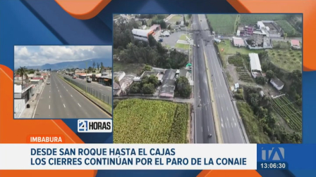 Los cierres viales persisten en la provincia de Imbabura, desde San Roque, en el cantón Antonio Ante, hasta El Cajas, en el límite con Pichincha.
Un reportaje de Iván Rodríguez