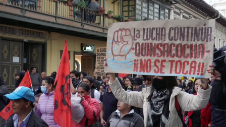 Dirigentes de organizaciones sociales durante una marcha en Cuenca en septiembre del 2025.