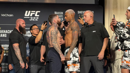 A la izquierda Sean Brady y a la derecha Michael Morales en el último careo oficial previo a su combate en el UFC 322.