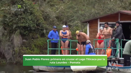 El ultranadador Juan Pablo Flores se convirtió en el primer ecuatoriano en cruzar 21 km  del lago Titicaca, con nado libre y sin traje de neopreno.