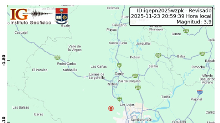 Sismo en Nobol este domingo 23 de noviembre del 2025