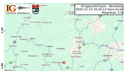 Un sismo de 3,4 se registró la tarde de este sábado 13 de diciembre del 2025.