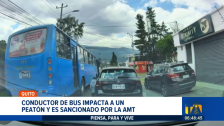El conductor de un bus de transporte público que impactó a un peatón, y un taxista que invadió la ciclovía y un paso peatonal, fueron sancionados por la Agencia Metropolitana de Tránsito. Deberán pagar una multa de 70 dólares con 50 centavos. El chofer del bus registra más de 26 sanciones de tránsito en su historial.

Un reportaje de Juan Miguel Rodríguez