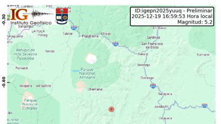 Un sismo sacudió la Amazonía ecuatoriana la tarde de este viernes 19 de diciembre.