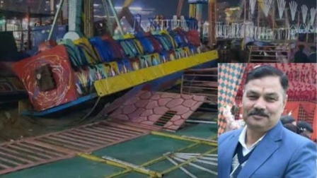 Un juego mecánico tipo “Tsunami” colapsa en la Feria Internacional de Artesanía Surajkund en Faridabad, India.