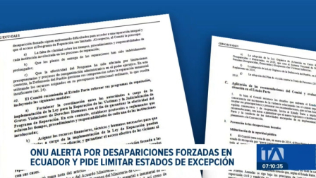 El Comité contra la Desaparición Forzada de las Naciones Unidas recomendó al Estado ecuatoriano evitar el uso recurrente de medidas de excepción. Un reportaje de Belén Merizalde