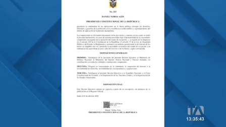 La medida de seguridad, que incluye a cuatro cantones, entró en vigencia este jueves 2 de abril y tendrá una duración de 60 días. Un reportaje de Ricardo Cruzatty