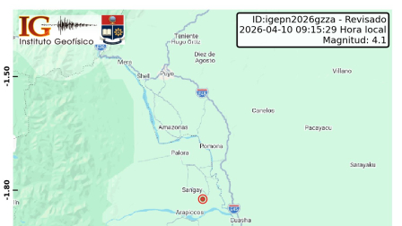 Un sismo sacudió a la provincia de Pastaza, en Ecuador, este viernes 10 de abril.