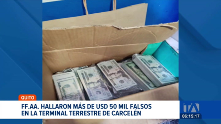 El dinero falso fue detectado en la Terminal Terrestre de Carcelén. El paquete provenía de Carchi y su destino final era la capital. Un reportaje de Nathalie Jiménez