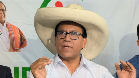 El candidato Roberto Sánchez dio una rueda de prensa en Lima (Perú), el martes 14 de abril de 2026.
