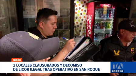 Operativos en San Roque dejó tres establecimientos clausurados y el decomiso de licor sin registro sanitario. Un reportaje de Brigette Mancheno