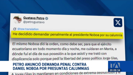 Petro calificó como calumnias las afirmaciones de Noboa sobre presuntos nexos con el narcotráfico. El conflicto escala a instancias judiciales internacionales. Un reportaje de Brigette Mancheno