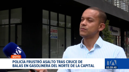Un policía se enfrentó a delincuentes armados la madrugada del domingo en el norte de Quito, la rápida reacción evitó el robo a la gasolinera. Un reportaje de Juan Miguel Rodríguez