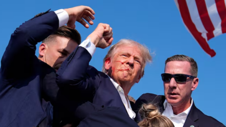 Donald Trump durante intento de atentado el 13 de julio de 2024, en Pensilvania.