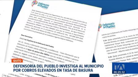 Defensoría del Pueblo solicitó un informe detallado sobre el método de cálculo y cobro de la tasa de recolección de basura en Quito. Un reportaje de Brigette Mancheno