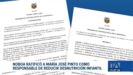 Vía decreto, Noboa confirmó que la vicepresidenta será la responsable del programa nacional de nutrición tras los ajustes en el gabinete de salud. Un reportaje de Astrid Singre