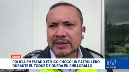 Un conjunto habitacional en Chillogallo fue el escenario de un choque protagonizado por una unidad policial. El uniformado estaba en estado etílico. Un reportaje de Gustavo Jaramillo