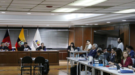 Segundo día de audiencia de juicio del expresidente Lenin Moreno, y otros procesados más en el caso Sinohydro, en la Corte Nacional de Justicia.