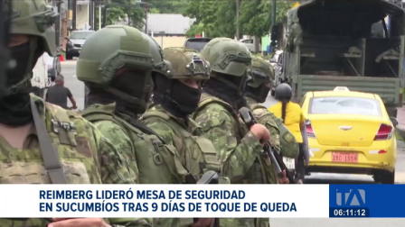Durante una jornada de control que dejó más de 170 detenidos en Sucumbíos, el ministro John Reimberg confirmó que el toque de queda no será renovado. Un reportaje de Gustavo Jaramillo