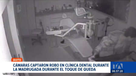 Pese al toque de queda vigente, , un delincuente logró ingresar a un centro odontológico en el norte de Quito durante la madrugada. Un reportaje de Juan Miguel Rodríguez
