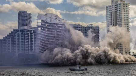 La implosión del Mandarin Oriental, Miami en Brickell Key duró menos de 20 segundos.