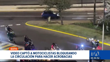Familias del norte de Quito denuncian bloqueos de calles y acrobacias imprudentes por parte de grupos de motorizados. La AMT realizará controles. Un reportaje de Juan Miguel Rodríguez