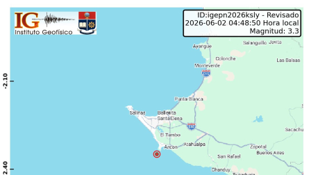 Un sismo se registró la mañana de este martes 1 de junio de 2026 en Santa Elena.