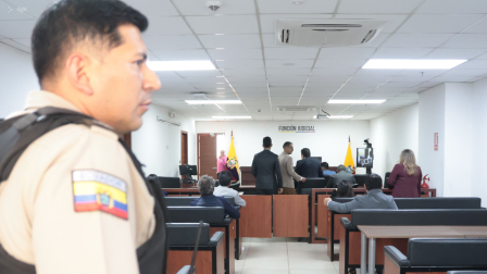 Audiencia del caso del alcalde de Esmeraldas, Vicko Villacis, se desarrolla en el Complejo Judicial Norte.