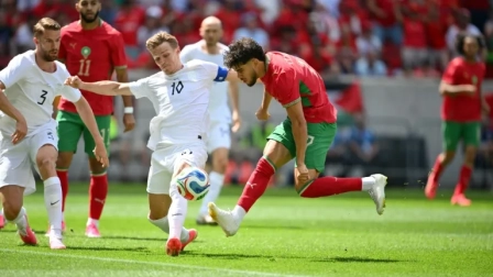 El volante marroquí, Abde Ezzalzouli, durante el amistoso entre Marruecos y Noruega en el Sports Illustrated Stadium de Harrison, en Nueva Jersey