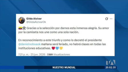 Gilda Alcívar confirmó que la medida responde al decreto del presidente Daniel Noboa en reconocimiento a la victoria de la Selección.