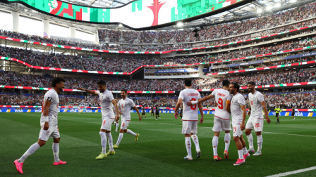 Selección de Iran celebra un gol en el Mundial 2026 en el Estadio de Los Ángeles.