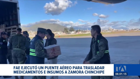 Personal de la FAE coordinó el envío de medicamentos e insumos médicos hacia Zamora Chinchipe, la operación logística busca garantizar una atención médica oportuna a las familias damnificadas por el desastre natural.