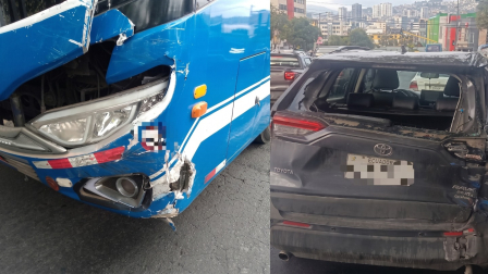 Un bus urbano y un vehículo liviano chocaron en el norte de Quito.