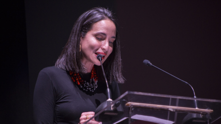 La ahora exviceministra de Cultura, Romina Muñoz, durante la inauguracion del Festival Artes Vivas de Loja.