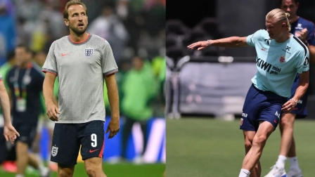 Harry Kane, jugador de Inglaterra; y Erling Haaland, jugador de Noruega.