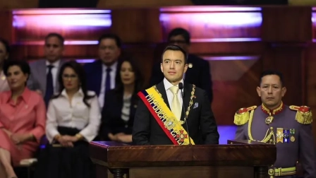 El presidente Daniel Noboa durante su Informe a la Nación el 24 de Mayo de 2026.